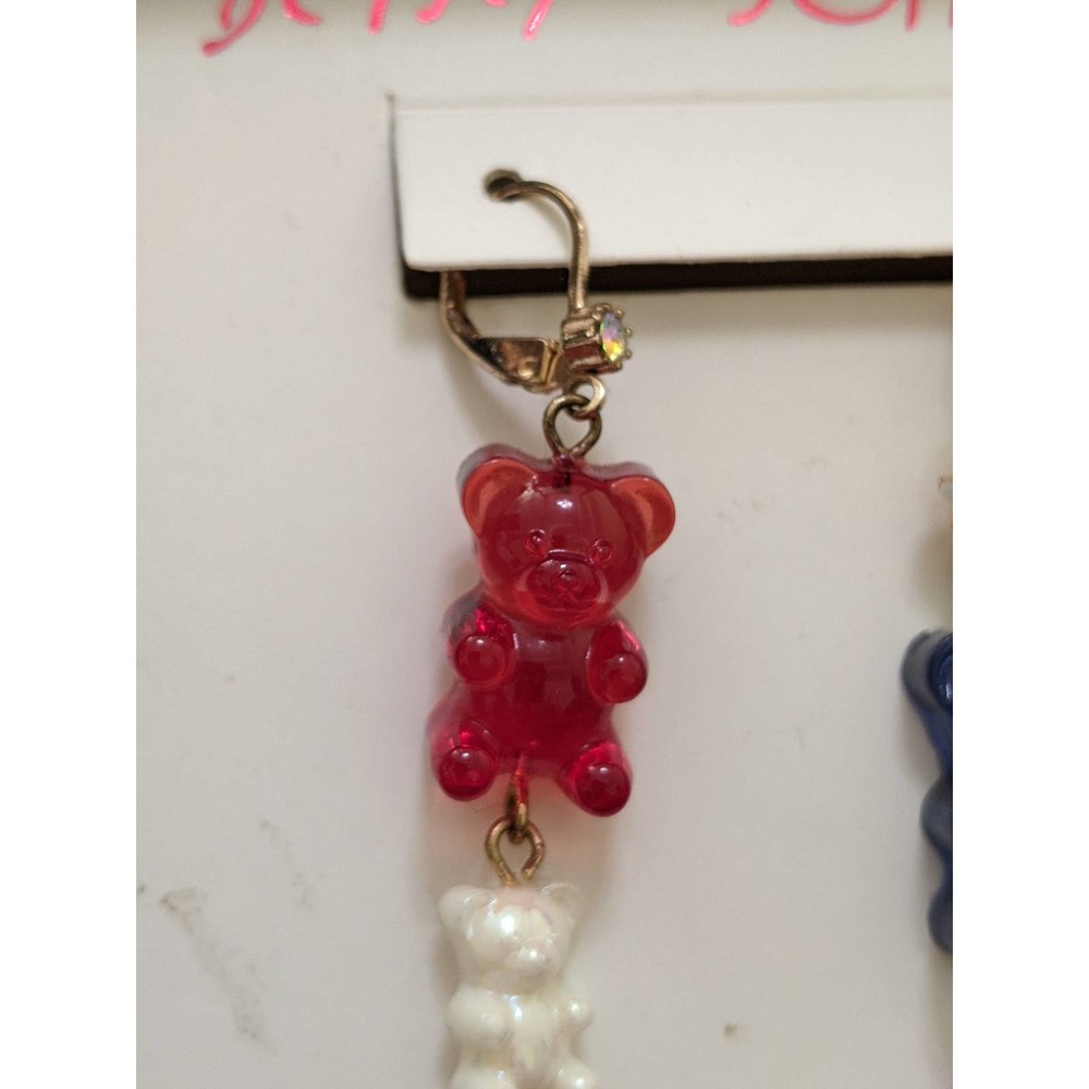 new Betsey Johnson patriotic patriot gummy bear earrings read white blue nwt - Picture 2 of 5